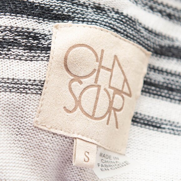 Chaser Cardigan Fringe Trim Drape Front Long Sleeve Cream Black Grey Size Small - Picture 4 of 6